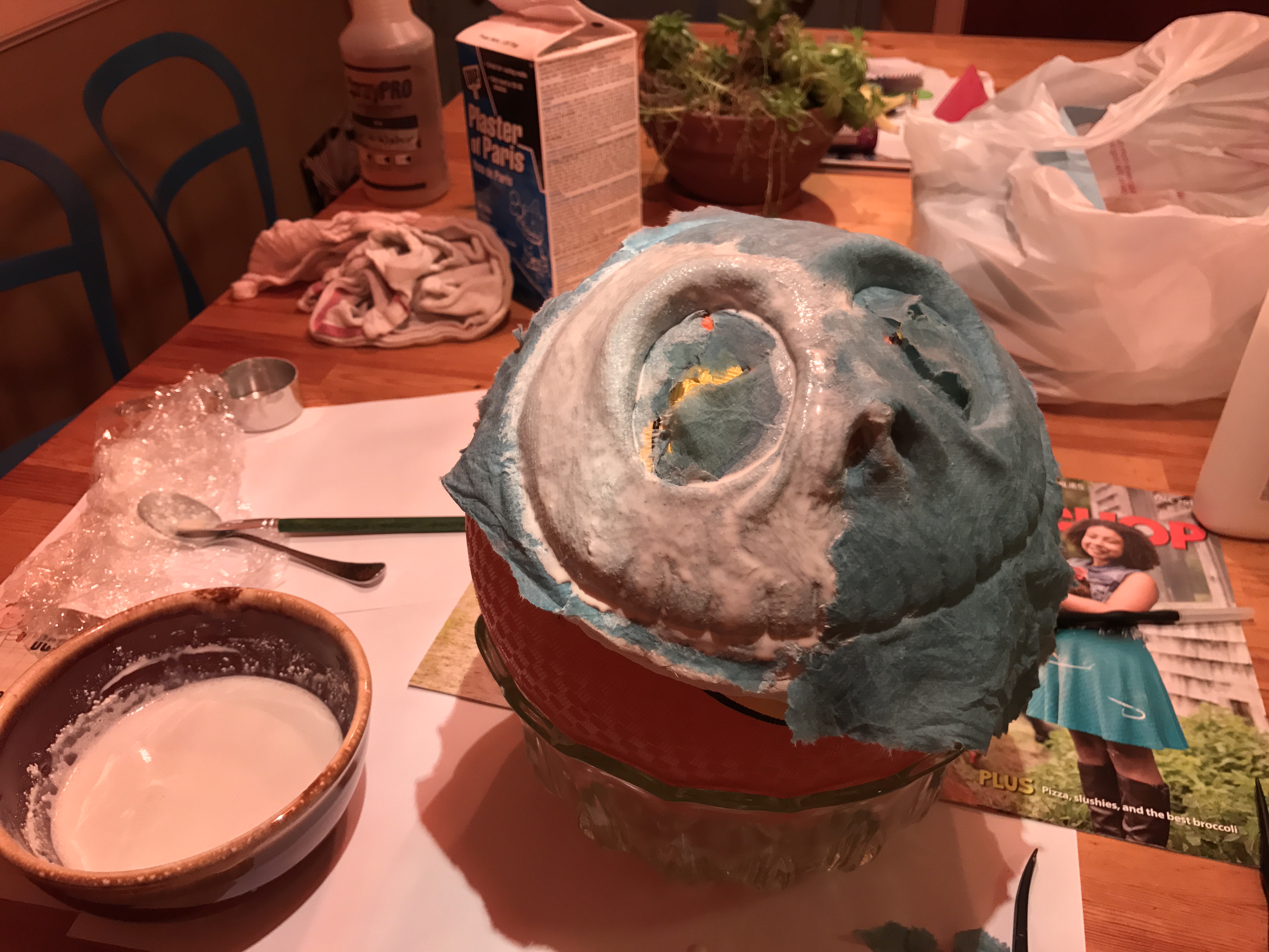 Paper Mache being applied